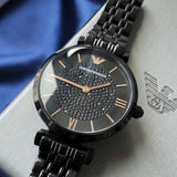  Shop Authentic Emporio Armani Gianni T Bar All Black Diamond Dial Watch For Women - AR11245 - Luxxuri