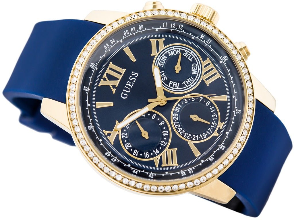  Shop Authentic Guess Sunrise Blue Dial with Diamonds Blue Rubber Strap Watch For Women - W0616L2 - Luxxuri