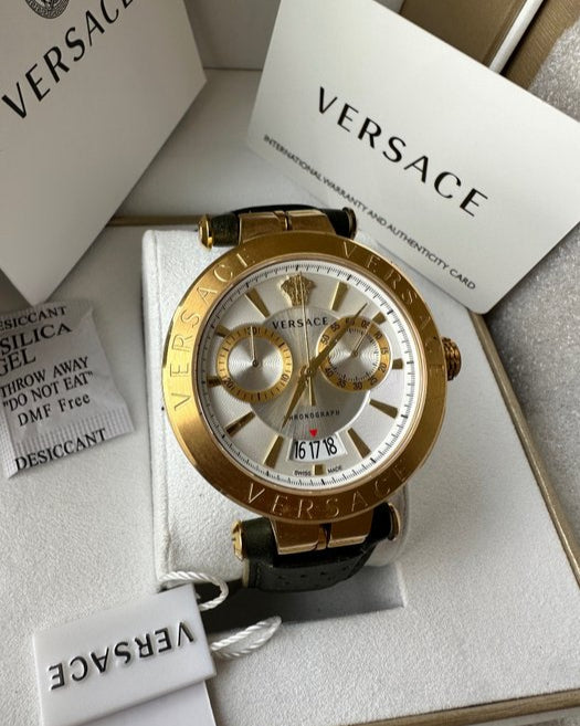  Shop Authentic Versace Aion Chronograph White Dial Green Leather Strap Watch for Men - VBR020017 - Luxxuri