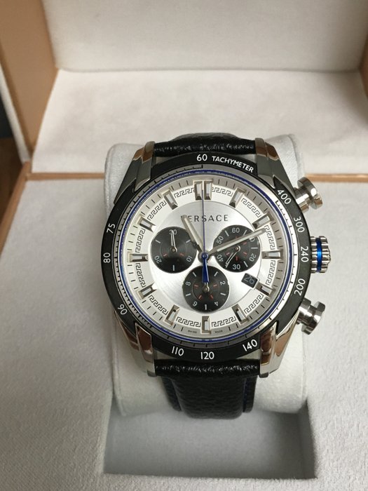  Shop Authentic Versace V-Ray Quartz Silver Dial Black Leather Strap Watch for Men - VDB010014 - Luxxuri