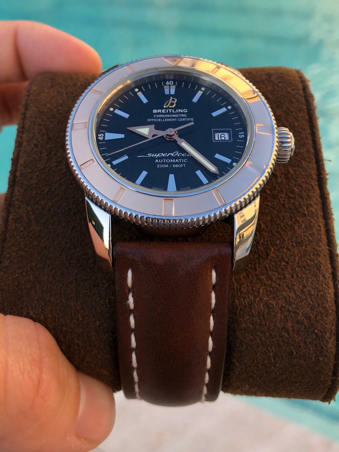  Shop Authentic Breitling Superocean Heritage 42mm Rose Gold Chronometer Black Dial Brown Leather Strap Mens Watch - U1732112 - Luxxuri