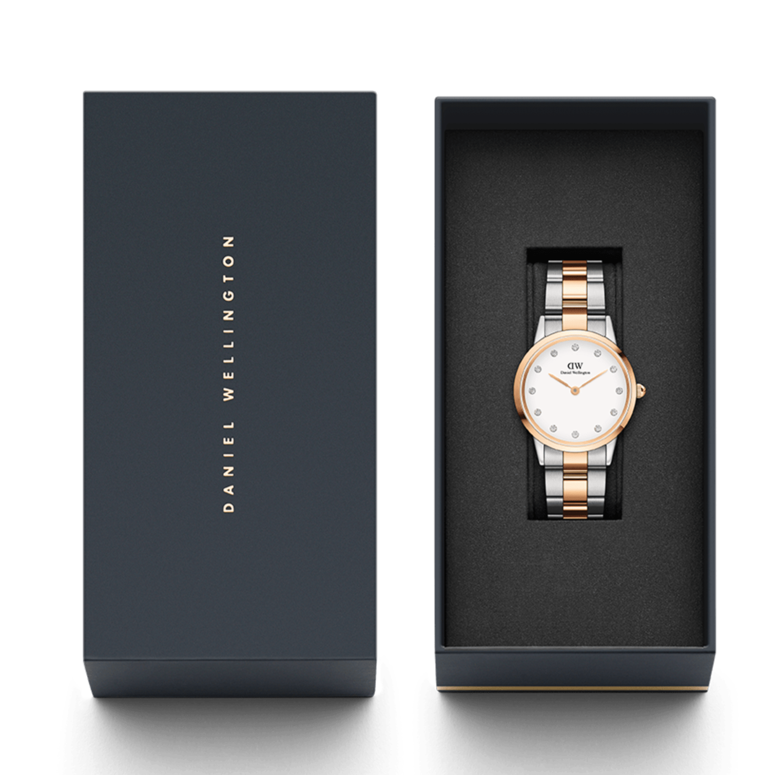  Shop Authentic Daniel Wellington Iconic Link White Dial Two Tone Steel Strap Watch For Women - DW00100359 - Luxxuri