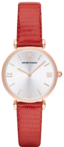  Shop Authentic Emporio Armani Gianni T Bar Silver Dial Red Leather Strap Watch For Women - AR1876 - Luxxuri