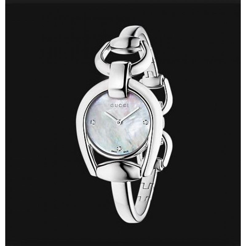  Shop Authentic Gucci Horsebit Collection Diamonds Mother of Pearl Dial Silver Steel Strap Watch For Women - YA139506 - Luxxuri