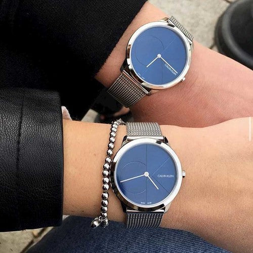  Shop Authentic Calvin Klein Minimal Blue Dial Silver Mesh Bracelet Watch for Men - K3M2112N - Luxxuri