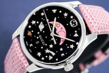  Shop Authentic Gucci G-Timeless Moonphase Black Dial Pink Leather Strap Watch For Women - YA1264046 - Luxxuri