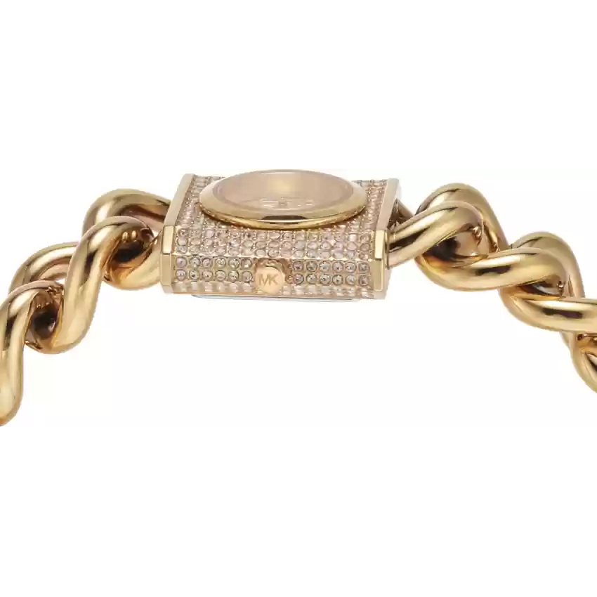  Shop Authentic Michael Kors Chain Lock Pave Gold Dial Gold Steel Strap Watch For Women - MK4711 - Luxxuri