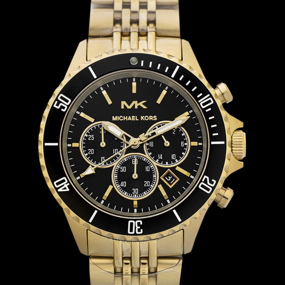  Shop Authentic Michael Kors Bayville Chronograph Black Dial Gold Steel Strap Watch For Men - MK8726 - Luxxuri