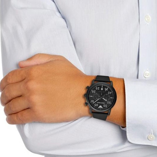  Shop Authentic Emporio Armani Luigi Chronograph Black Dial Black Leather Strap Watch For Men - AR11133 - Luxxuri