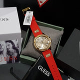  Shop Authentic Guess Frontier Diamonds Gold Dial Red Rubber Strap Watch for Women - GW0045L2 - Luxxuri
