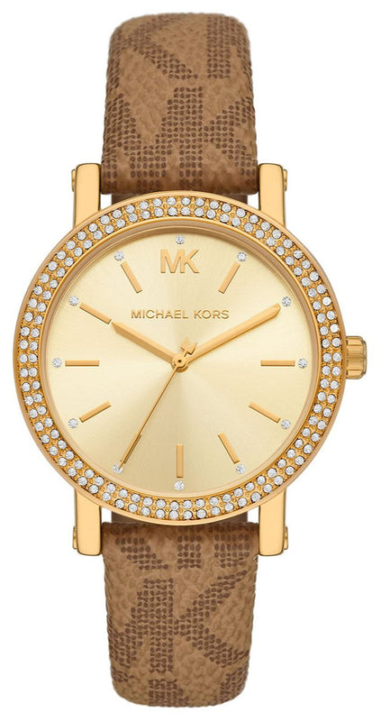  Shop Authentic Michael Kors Quartz Gold Dial Brown Leather Strap Watch For Women - MKO1026 - Luxxuri