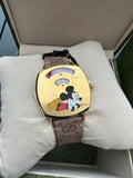  Shop Authentic Gucci Grip Disney Mickey Mouse Gold Dial Brown Leather Strap Watch For Women - YA157420 - Luxxuri