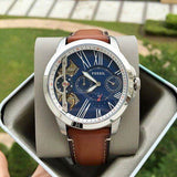  Shop Authentic Fossil Grant Twist Multifunction Blue Dial Brown Leather Strap Watch for Men - ME1161 - Luxxuri