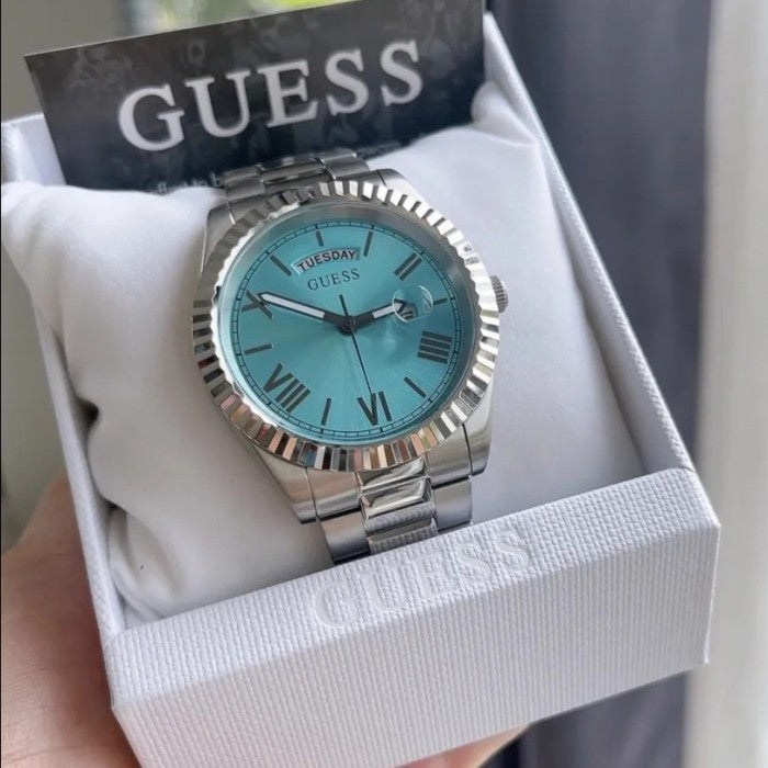  Shop Authentic Guess Connoisseur Turquoise Dial Silver Steel Strap Watch for Men - GW0265G11 - Luxxuri