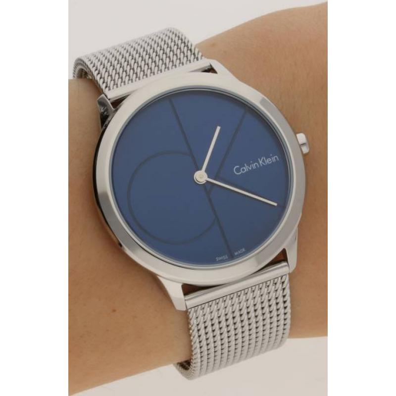  Shop Authentic Calvin Klein Minimal Blue Dial Silver Mesh Bracelet Watch for Women - K3M2212N - Luxxuri