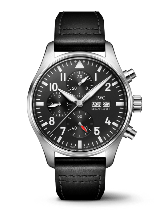 Shop Authentic IWC Pilot's Watch Chronograph Black Dial Black Leather Strap Watch for Men - IW377709 - Luxxuri
