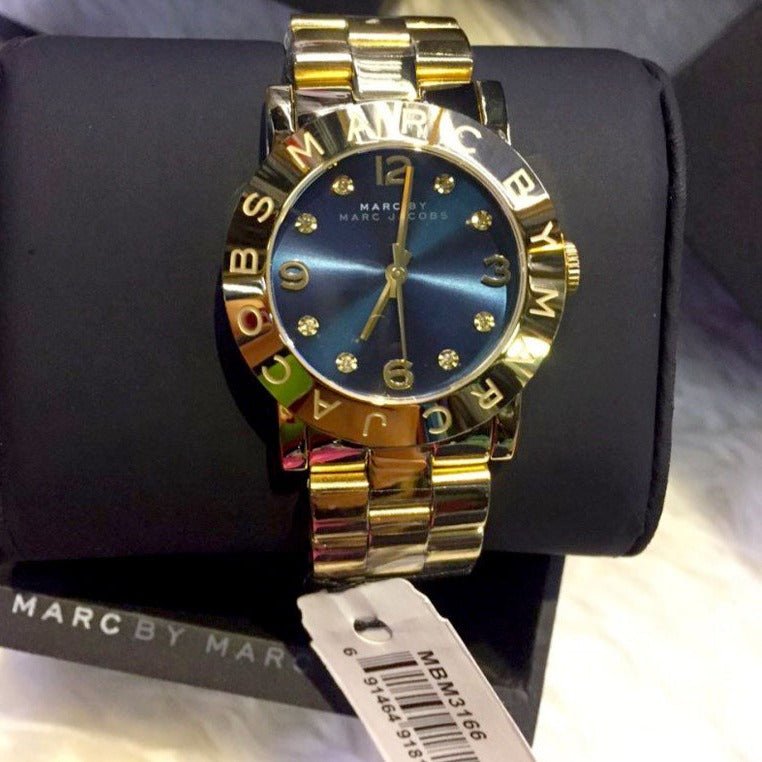 Marc Jacobs Amy Blue Dial Gold Steel Strap Watch for Women - MBM3166