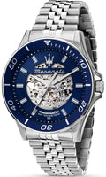  Shop Authentic Maserati SFIDA Automatic Skeleton Blue Dial Silver Steel Strap Watch For Men - R882314001 - Luxxuri