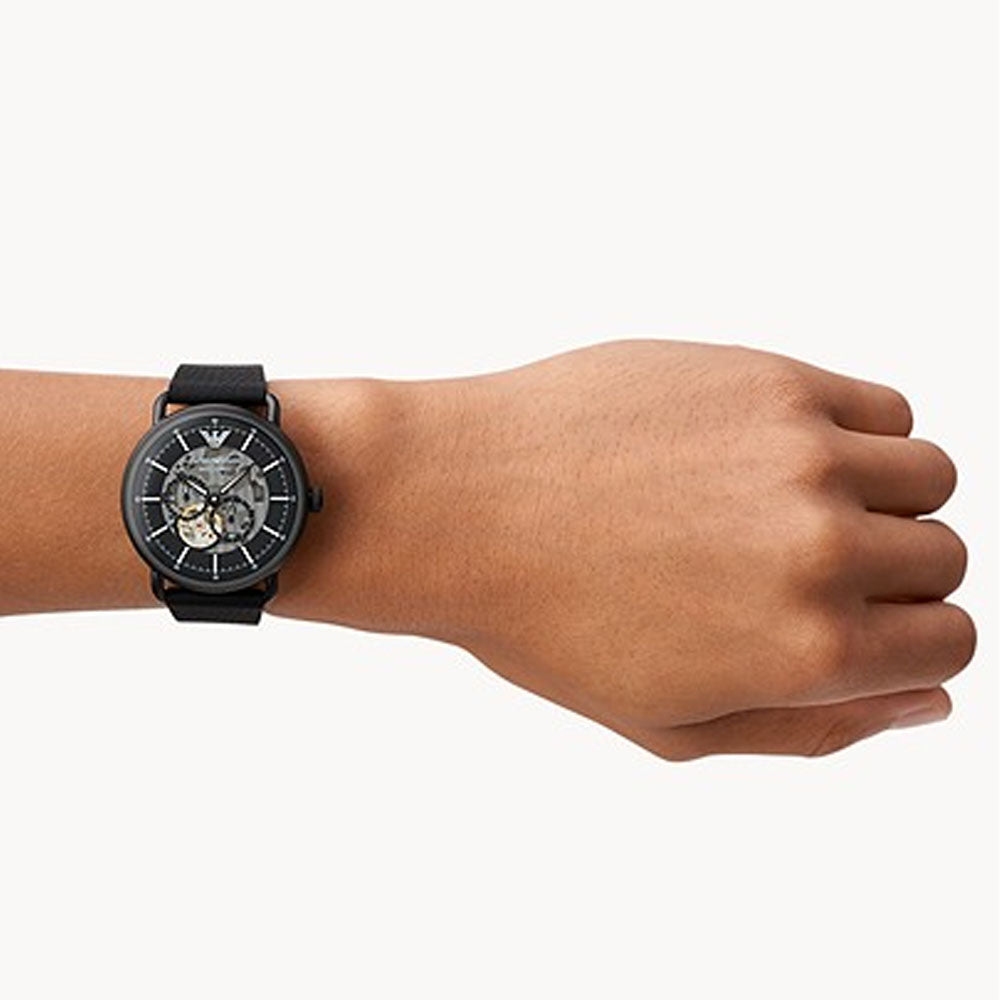  Shop Authentic Emporio Armani Meccanico Quartz Black Dial Black Leather Strap Watch For Men - AR60032 - Luxxuri