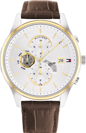  Shop Authentic Tommy Hilfiger Weston Chronograph Silver Dial Brown Leather Strap Watch For Men - 1710501 - Luxxuri