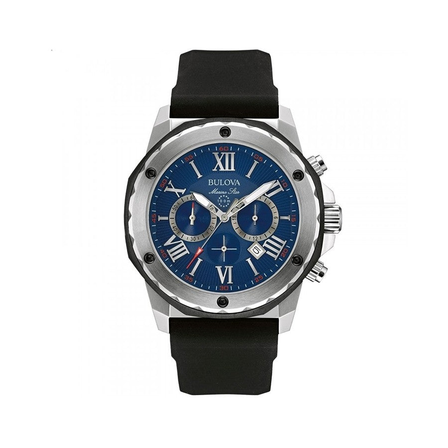  Shop Authentic Bulova Marine Star Blue Dial Black Silicone Strap Watch for Men - 98B258 - Luxxuri