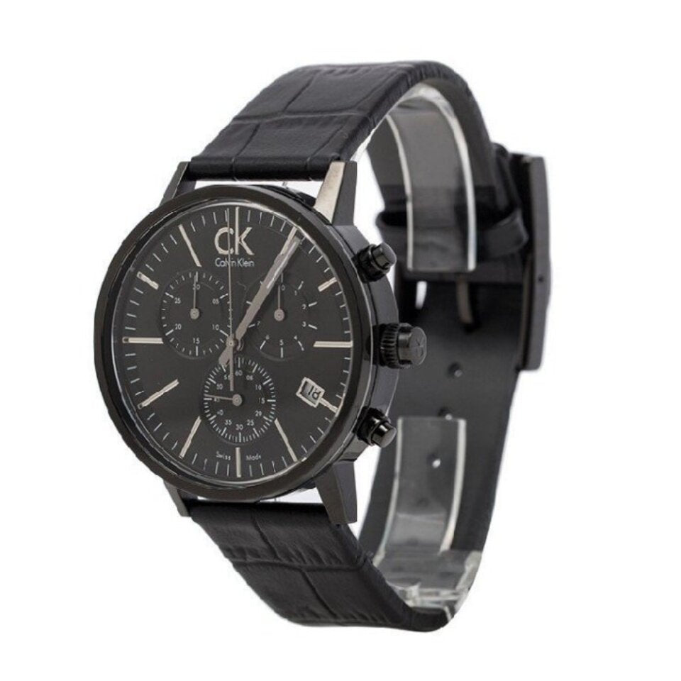  Shop Authentic Calvin Klein Post Minimal Chronograph Black Dial Black Leather Strap Watch for Men - K7627401 - Luxxuri