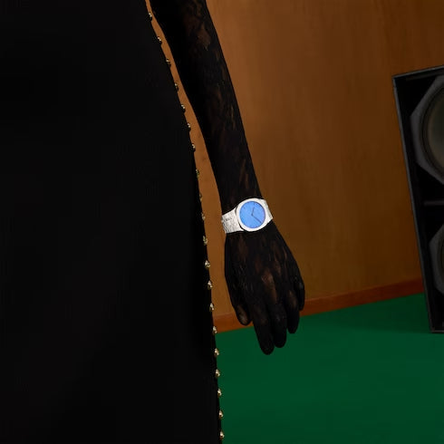  Shop Authentic Gucci 25H Quartz Blue Dial Silver Steel Strap Unisex Watch - YA163408 - Luxxuri