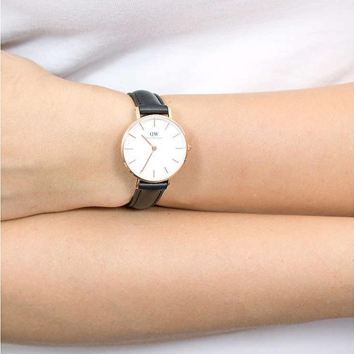  Shop Authentic Daniel Wellington Classic Petite Sheffield White Dial Black Leather Strap Watch For Women - DW00100230 - Luxxuri