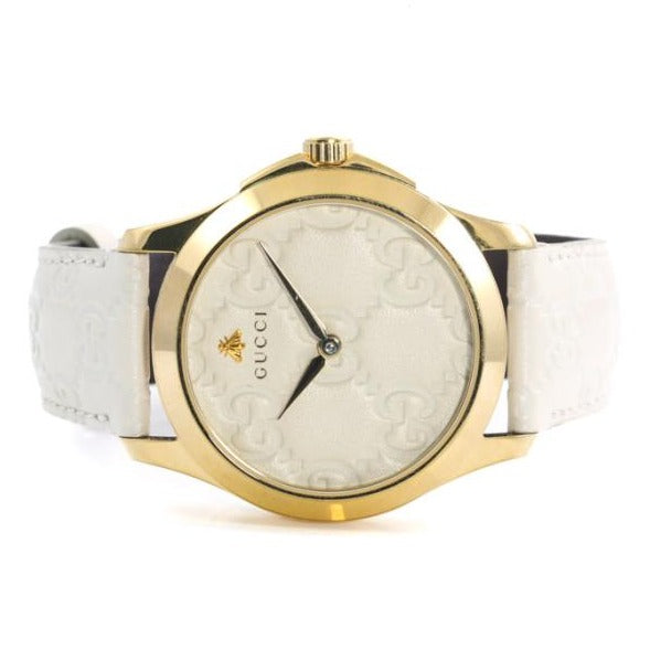  Shop Authentic Gucci G Timeless Quartz White Dial White Leather Strap Watch For Women - YA1264033A - Luxxuri