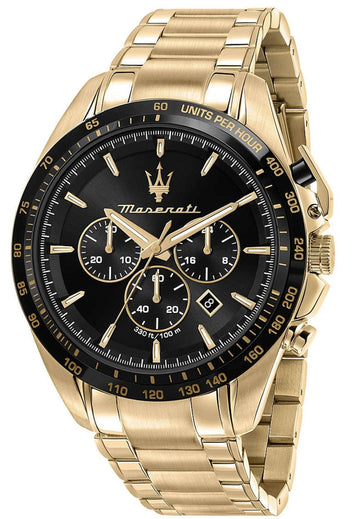  Shop Authentic Maserati Traguardo Chronograph Black Dial Gold Steel Strap Watch For Men - R8873612041 - Luxxuri