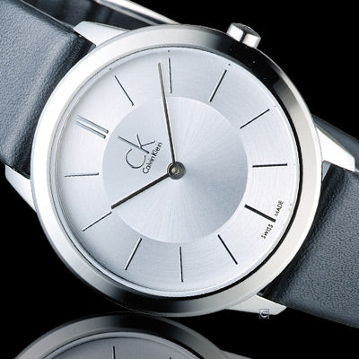  Shop Authentic Calvin Klein Minimal Silver Dial Black Leather Strap Watch for Women - K3M221C6 - Luxxuri
