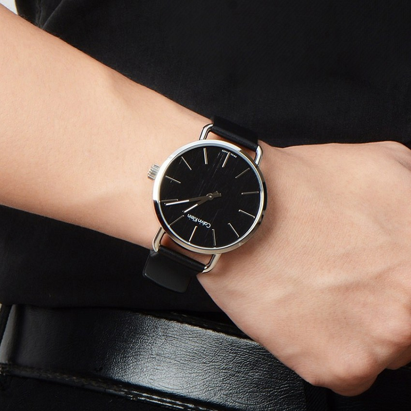  Shop Authentic Calvin Klein Evan Black Dial Black Leather Strap Watch for Men - K7B211CZ - Luxxuri