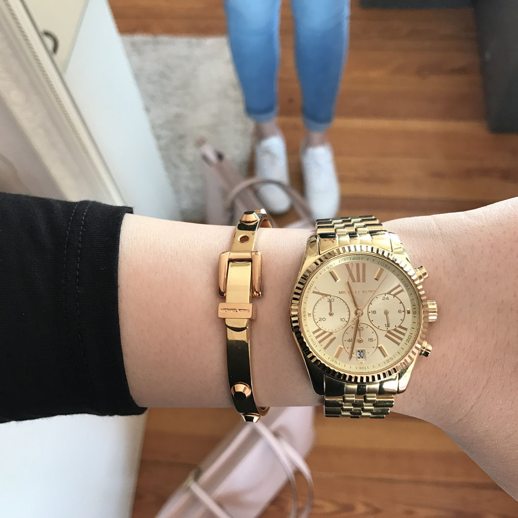  Shop Authentic Michael Kors Lexington Chronograph Gold Dial Gold Steel Strap Watch for Women - MK5556 - Luxxuri