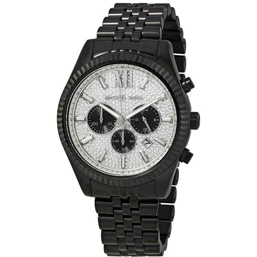 Shop Authentic Michael Kors Lexington Chronograph Crystals Silver Dial Black Steel Strap Watch for Men - MK8605 - Luxxuri