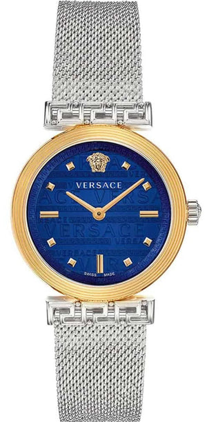  Shop Authentic Versace Meander Blue Dial Silver Mesh Bracelet Watch for Women - VELW00520 - Luxxuri