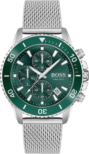  Shop Authentic Hugo Boss Admiral Green Dial Silver Mesh Bracelet Watch for Men - 1513905 - Luxxuri