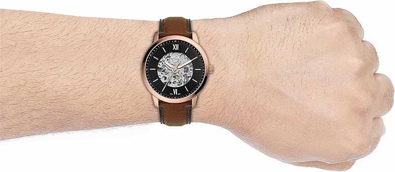  Shop Authentic Fossil Neutra Automatic Skeleton Black Dial Brown Leather Strap Watch for Men - ME3195 - Luxxuri