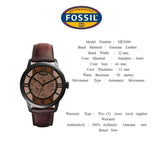  Shop Authentic Fossil Townsman Automatic Skeleton Brown Dial Brown Leather Strap Watch for Men - ME3098 - Luxxuri