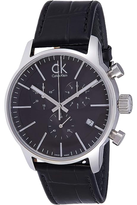  Shop Authentic Calvin Klein Masculine Chronograph Black Dial Black Leather Strap Watch for Men - K2H27102 - Luxxuri