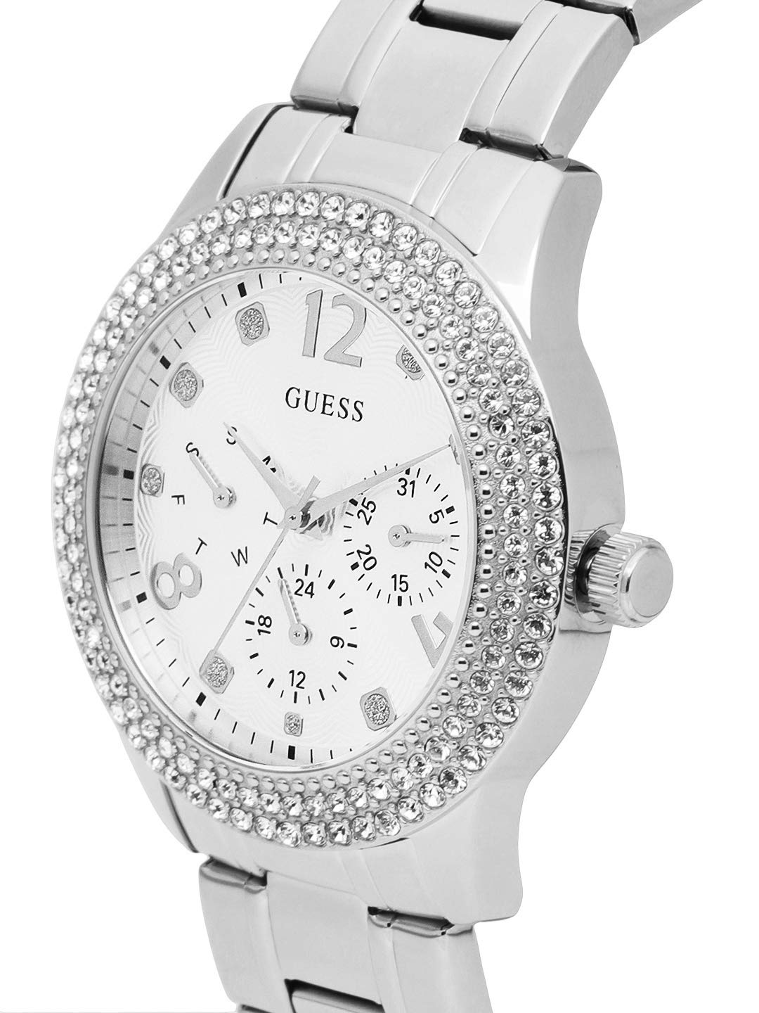  Shop Authentic Guess Bedazzle Diamonds Silver Dial Silver Steel Strap Watch For Women - W1097L1 - Luxxuri