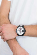  Shop Authentic Diesel Mega Chief Chronograph Silver Dial Black Leather Strap Watch For Men - DZ4512 - Luxxuri