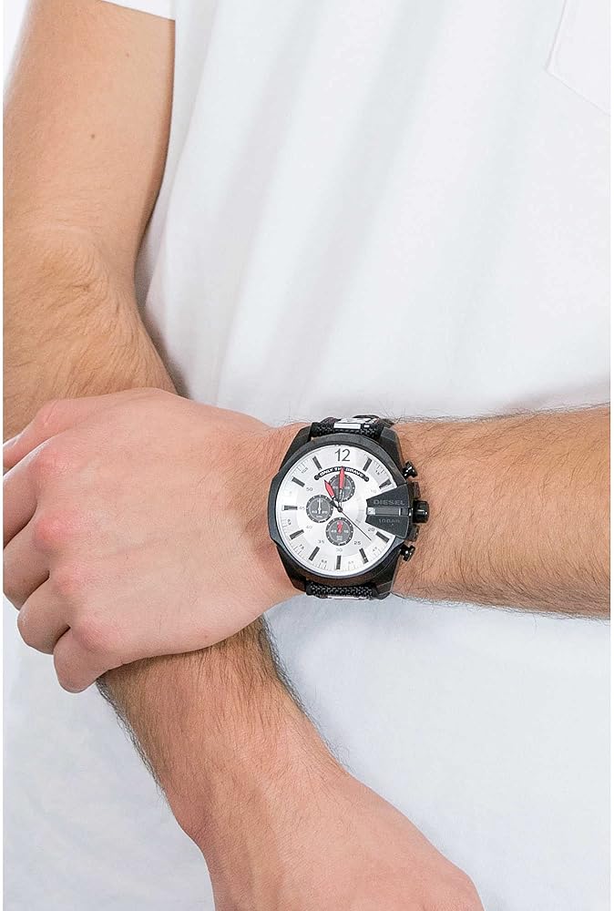  Shop Authentic Diesel Mega Chief Chronograph Silver Dial Black Leather Strap Watch For Men - DZ4512 - Luxxuri