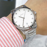  Shop Authentic Gucci G Timeless Silver Dial Silver Steel Strap Watch For Women - YA1264028 - Luxxuri