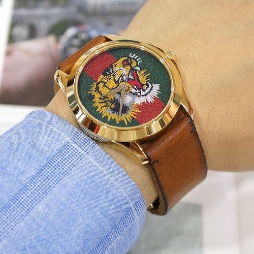  Shop Authentic Gucci Le Marche Des Merveilles Red & Green Dial Brown Leather Strap Unisex Watch - YA126497 - Luxxuri