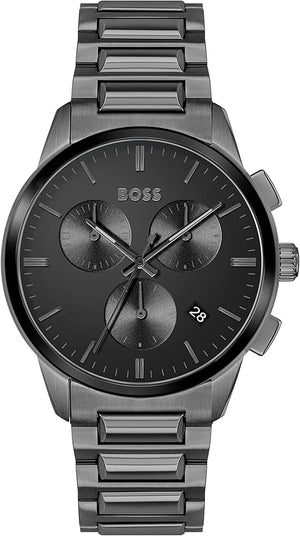  Shop Authentic Hugo Boss Dapper Chronograph Black Dial Black Steel Strap Watch For Men - 1513929 - Luxxuri