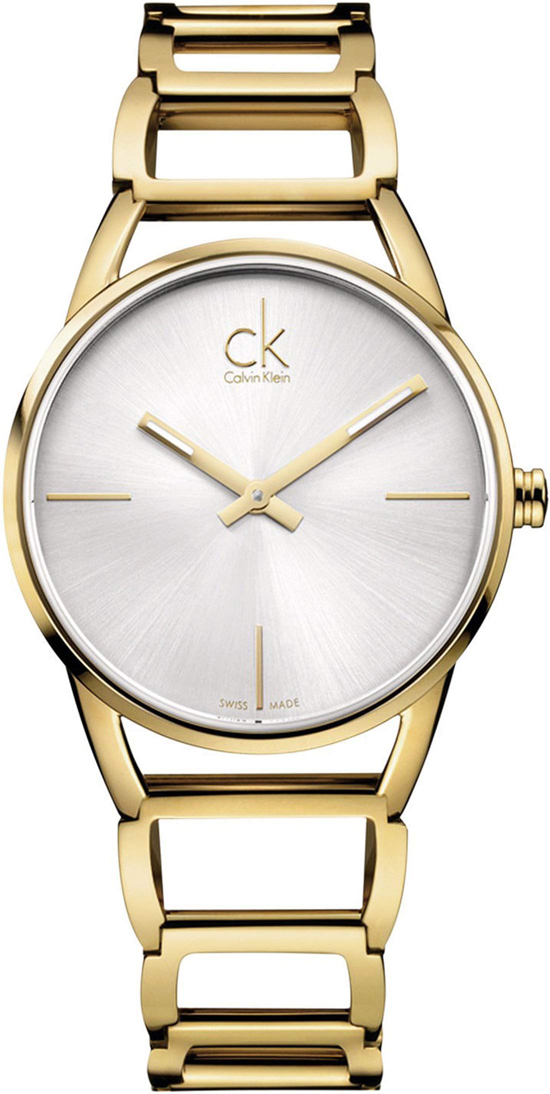  Shop Authentic Calvin Klein Stately Silver Dial Gold Steel Strap Watch for Women - K3G23526 - Luxxuri