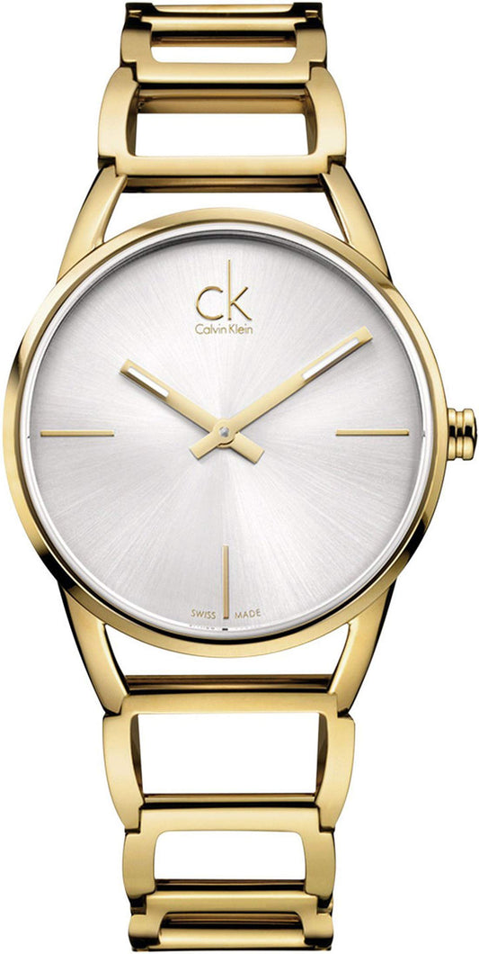  Shop Authentic Calvin Klein Stately Silver Dial Gold Steel Strap Watch for Women - K3G23526 - Luxxuri
