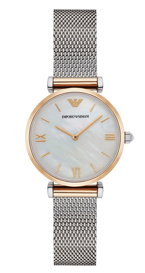  Shop Authentic Emporio Armani Gianni T Bar Mother of Pearl Dial Silver Mesh Bracelet Watch For Women - AR2068 - Luxxuri