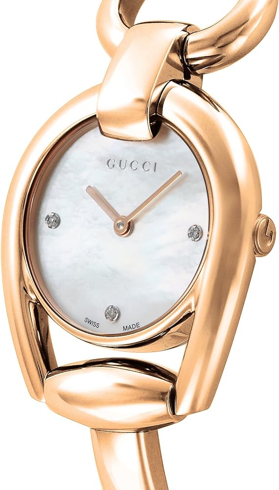  Shop Authentic Gucci Horsebit Collection Diamonds Mother of Pearl Dial Rose Gold Steel Strap Watch For Women - YA139508 - Luxxuri
