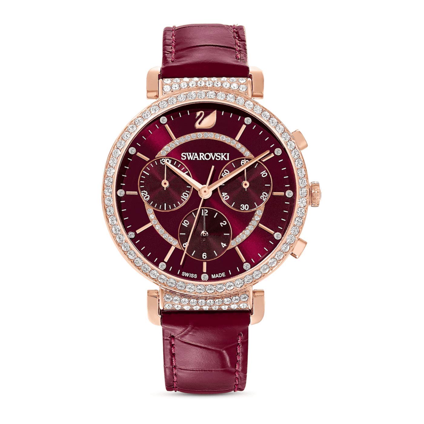  Shop Authentic Swarovski Passage Chrono Red Dial Red Leather Strap Watch for Women - 5580345 - Luxxuri